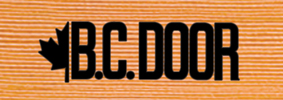 B.C. Door logo wood-burnt into a piece of wood