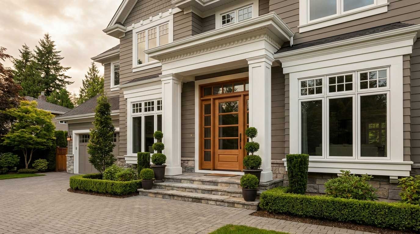 Pattern #127 with Pattern #117SL Sidelites accompanied by Transom Pattern #121 in Cedar