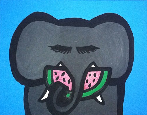 Elephant Eating Watermelon