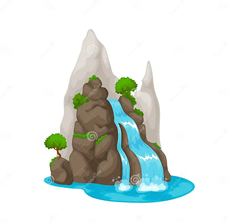 dessin-animé-cascade-et-d-eau-conception-vectorielle-caricature-élément-de-l-environnement