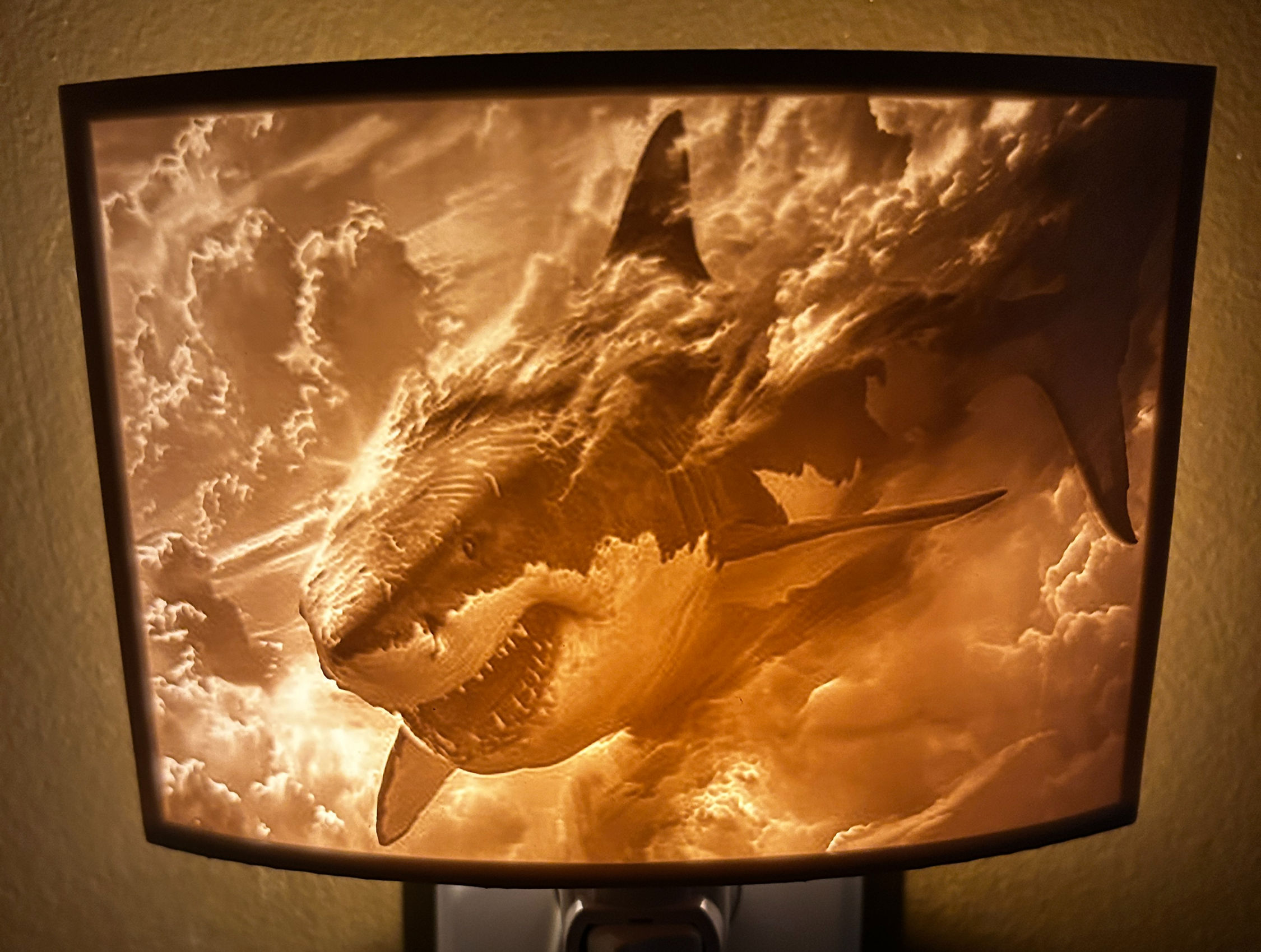 Shark in the clouds Unique Custom Made 3D Lithophane Night-