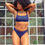 Thumbnail: navy blue bikini top with mid waist bikini bottom in hipster cut