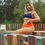 Thumbnail: orange High waist bikini bottoms with navy blue top