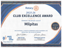 Rotary Club of Milpitas Wins 2025-26 Club Excellence Award