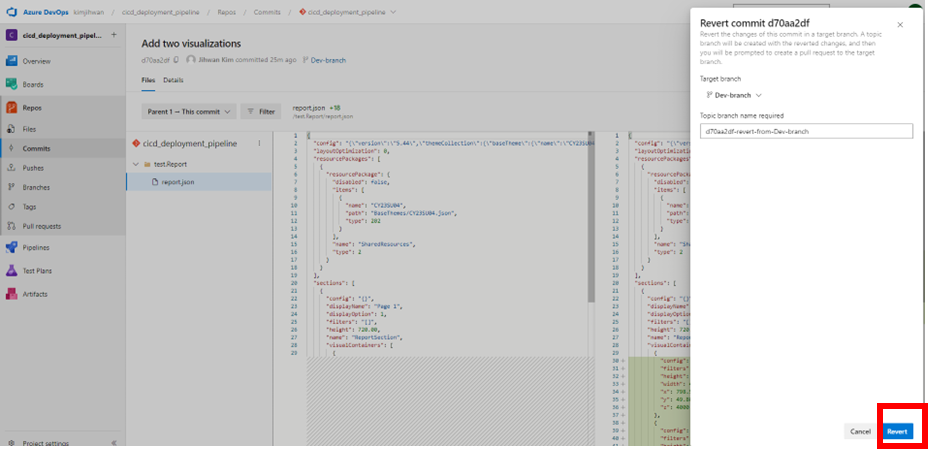 Commit three times, and revert the second commit. Power BI Version ...