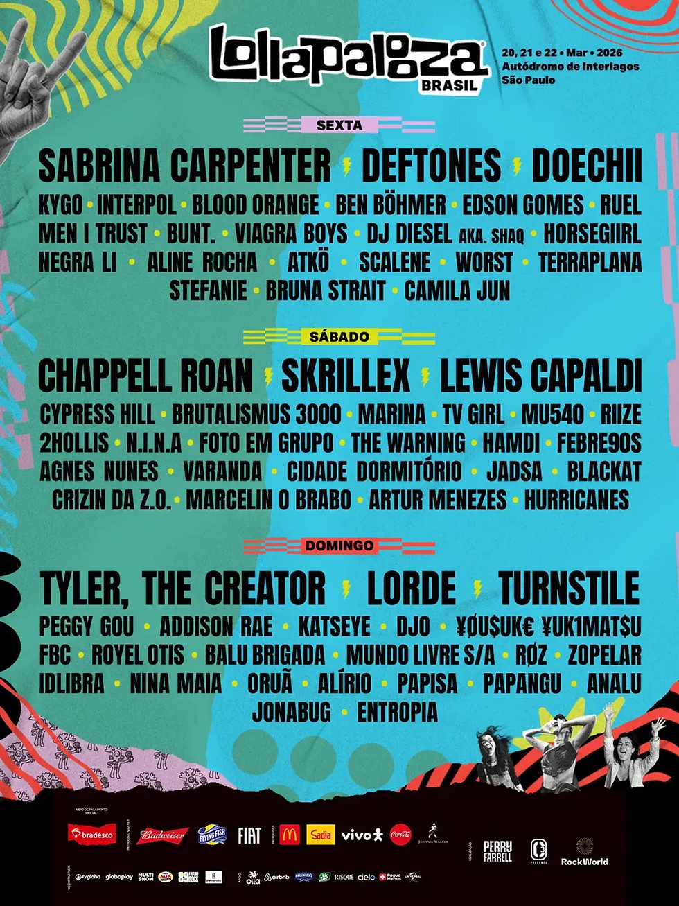 Programação completa do Lollapalooza 2026 | Créditos: Divulgação.