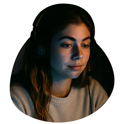 Jonge medische student met headset die ’s avonds triage en spoedzorg ondersteunt op een huisartsenpost