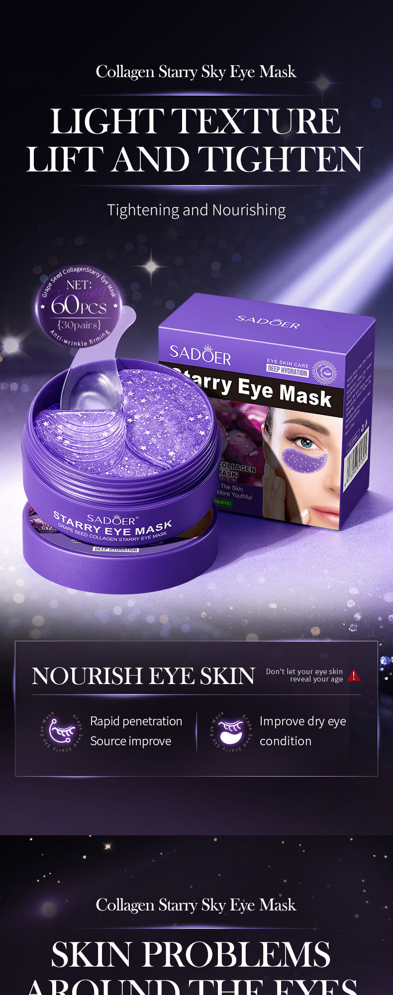 Thumbnail: SADOER Grape Collagen Eye Masks (60 Pcs)