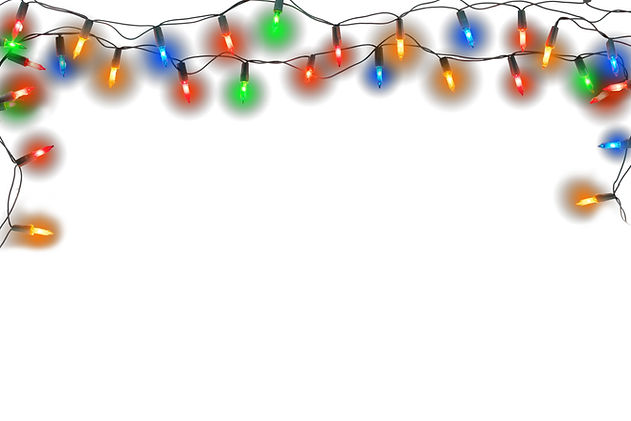 Christmas lights string isolated on white background. Border of festive colorful holiday l