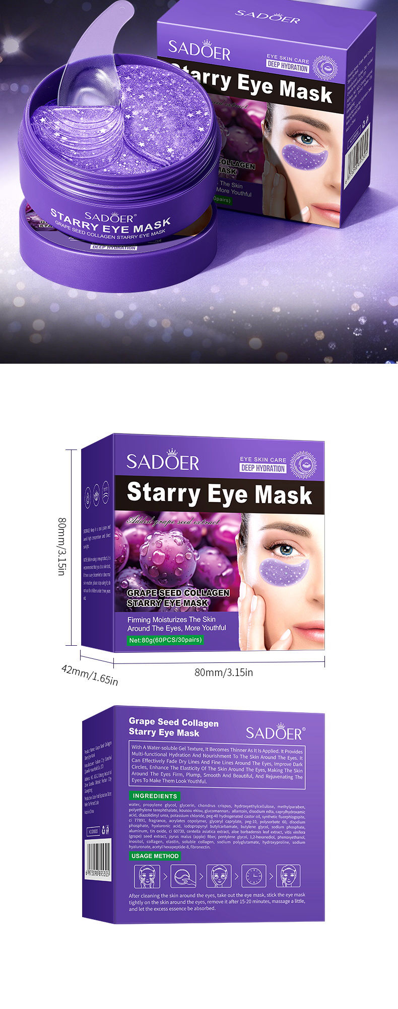 Thumbnail: SADOER Grape Collagen Eye Masks (60 Pcs)