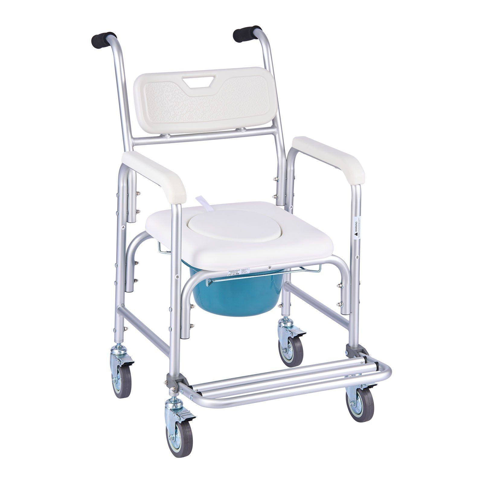 Bedside Commode Chair with 4 Wheels 4-in-1 Raised Toilet Seat 350 lbs