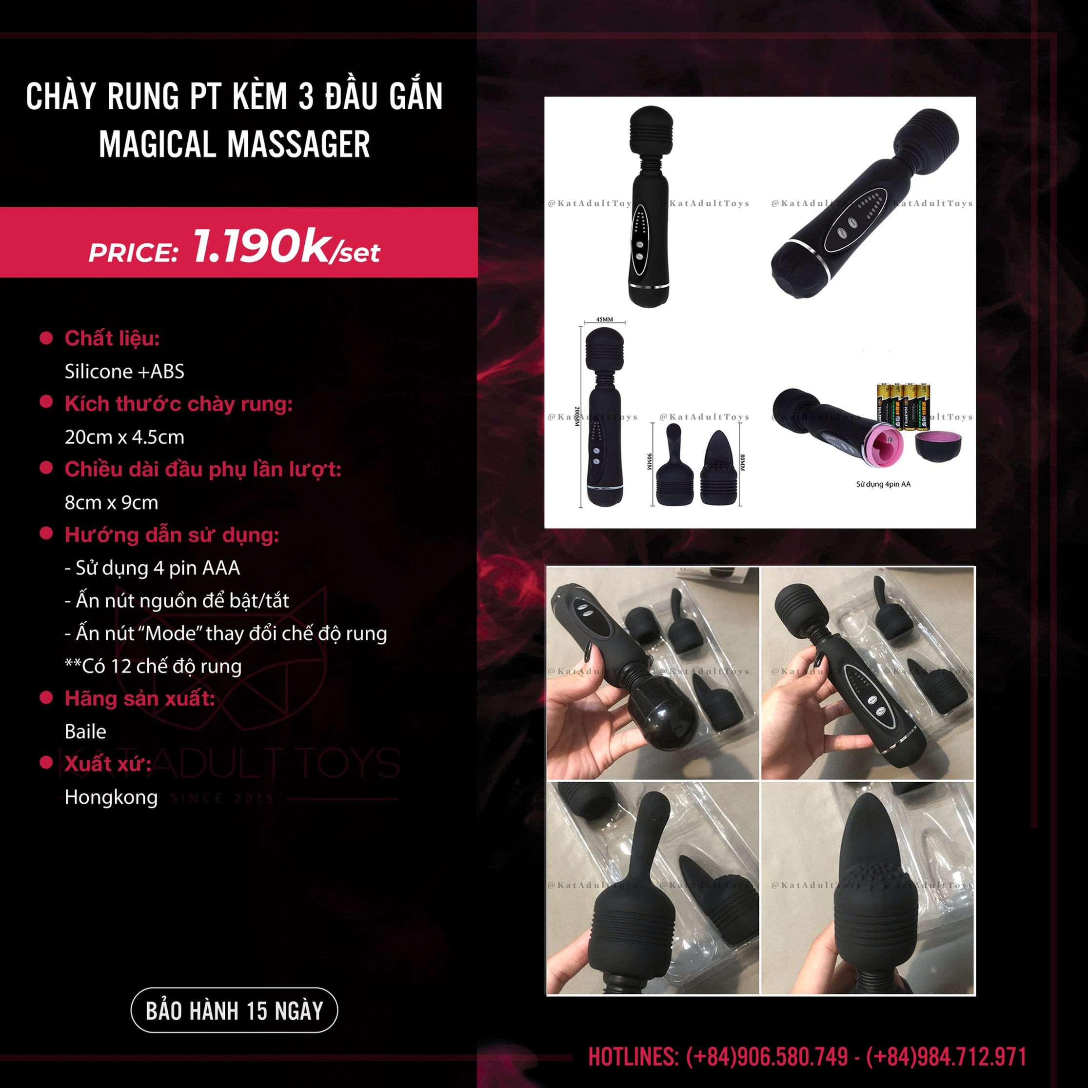 CHÀY RUNG PRETTYLOVE KÈM 3 ĐẦU GẮN MAGICAL MASSAGER