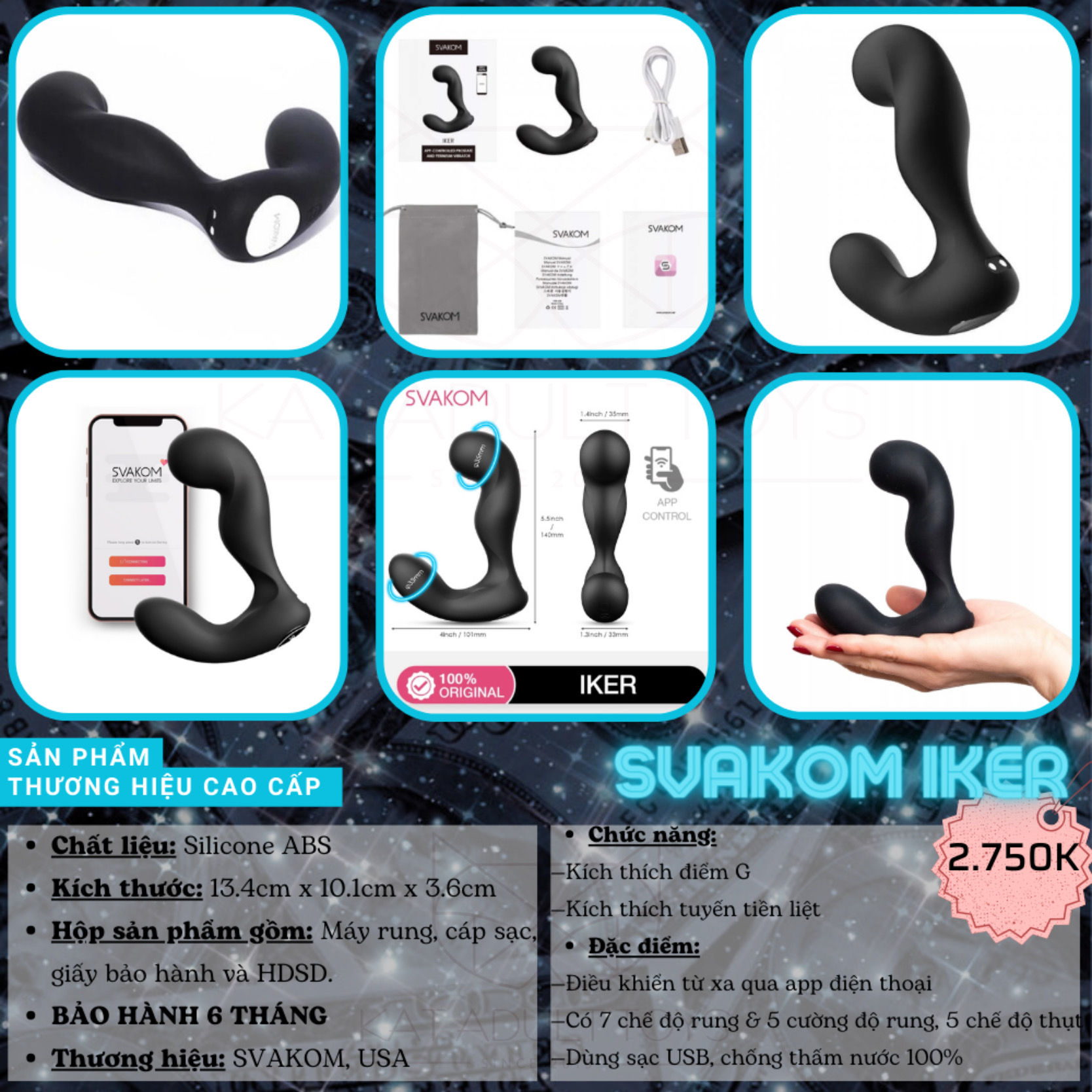 MÁY RUNG KÍCH THÍCH ĐIỂM G  CHO NỮ & TUYẾN TIỀN LIỆT CHO NAM - SVAKOM IKER