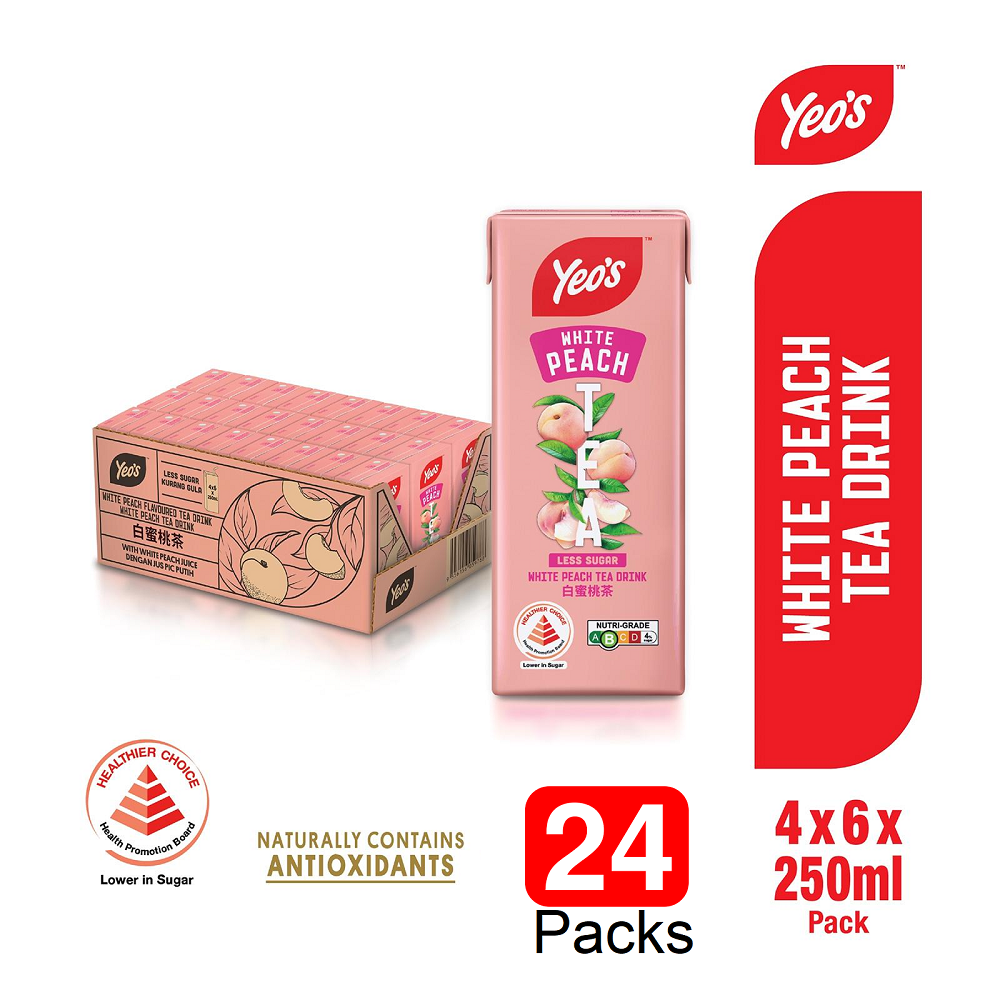 YEO'S Packet Drink - White Peach Tea (24 Packs x 250ml)