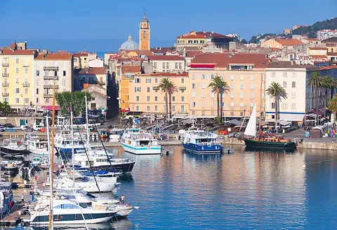 Luxury yacht charter – panoramic views across the picturesque harbour of Ajaccio and its stunning coastal surroundings.