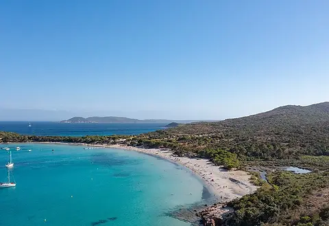 View of stunning, pristine beauty of Rondinara Beach in Corsica.