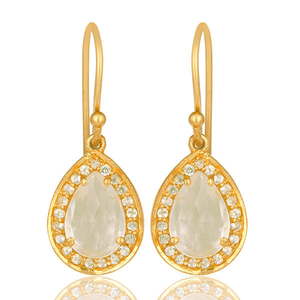 Aretes con piedras naturales Cuarzo y Topaz de plata .925, chapado en oro oxd