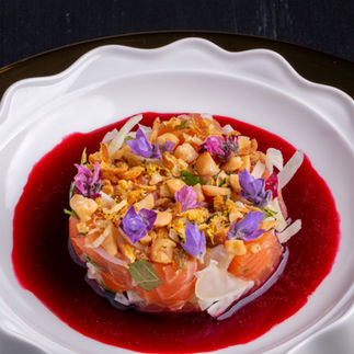 Lomi Lomi Salmon with Hibiscus from Private Chef Jason Raffin