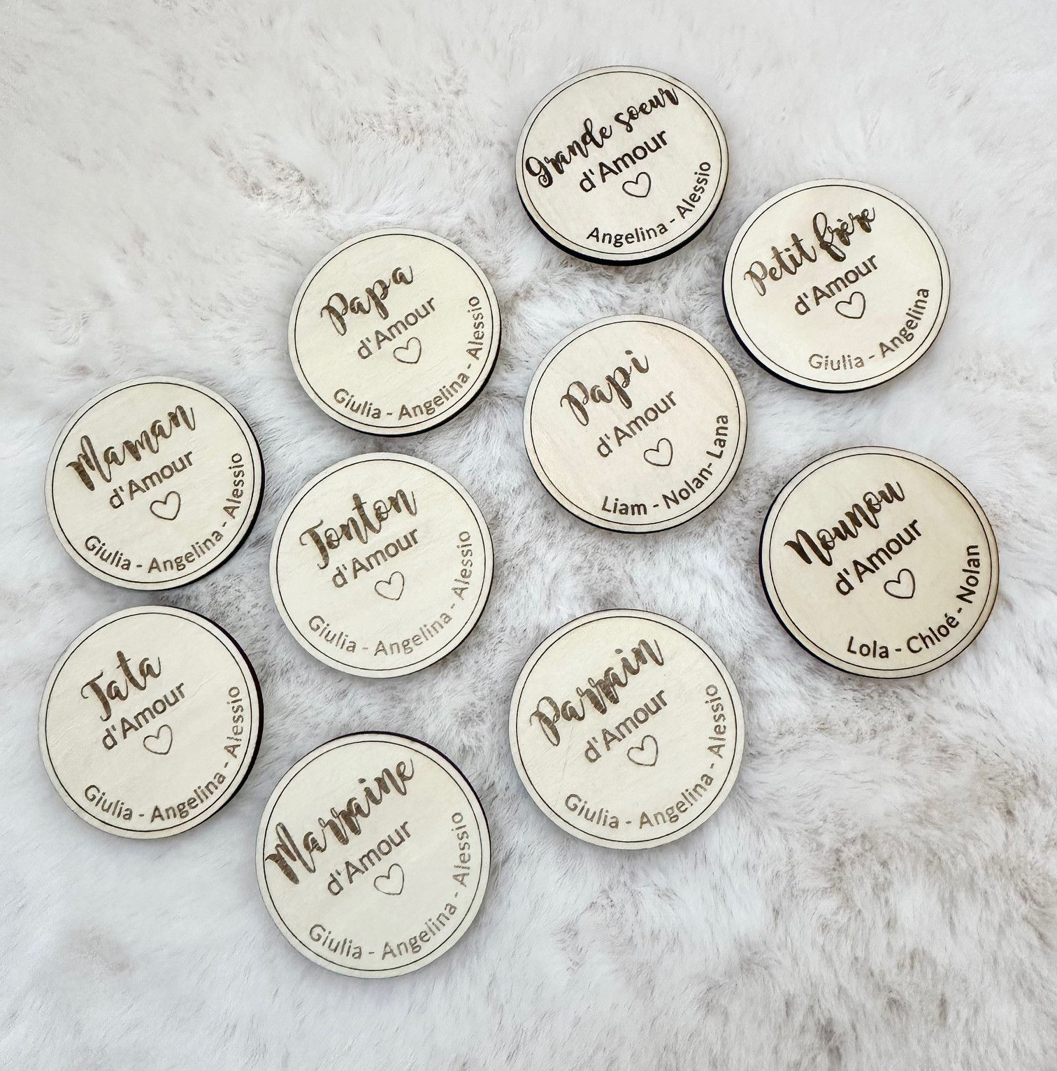 Badge magnet frigo en bois personnalisé