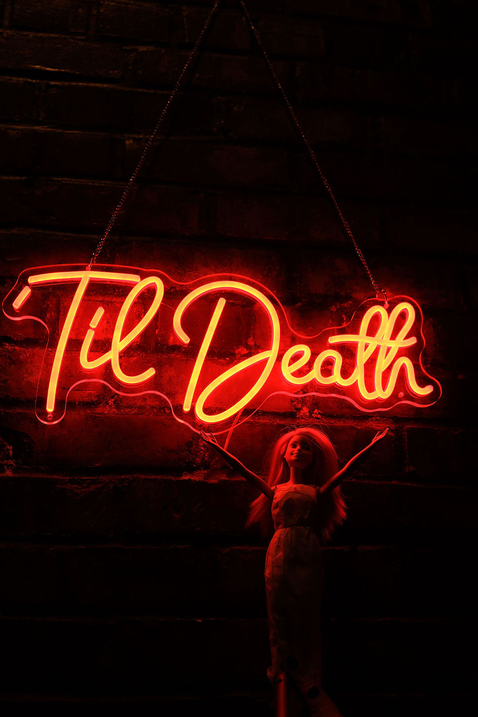 Barbie Doll with Til Death Neon Sign