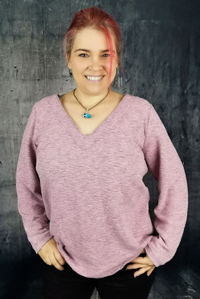 Pullover mit V-Ausschnitt - altrose-meliert