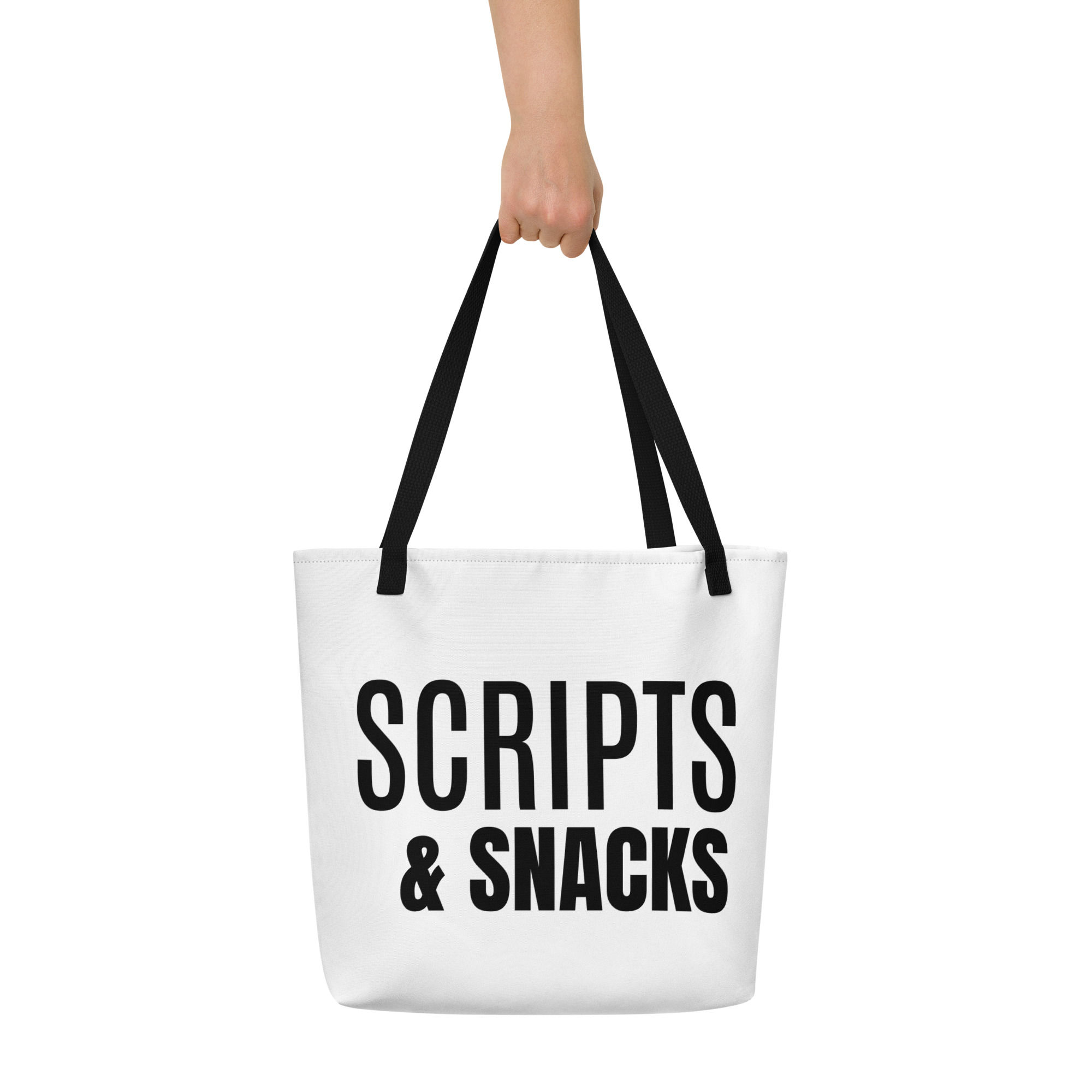 "Scripts & Snacks" Large Tote Bag
