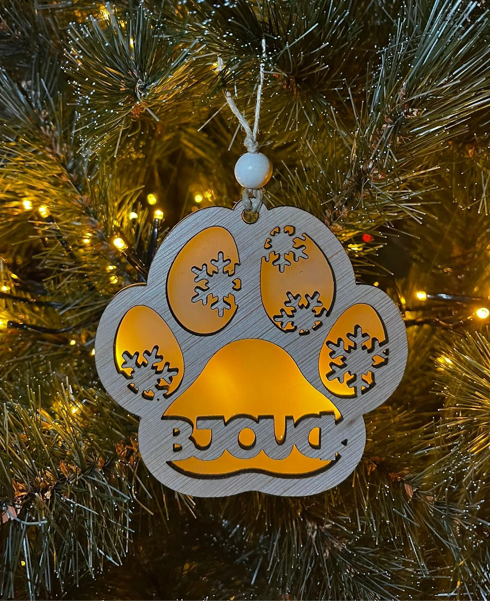 Thumbnail: Gepersonaliseerde kerstbal hondenpootje met naam