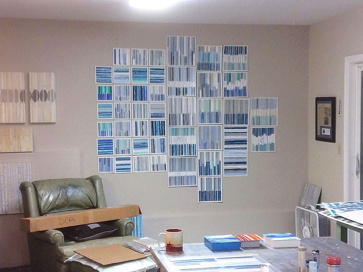 Artist David Castle's art studio and drying arctic abstracts