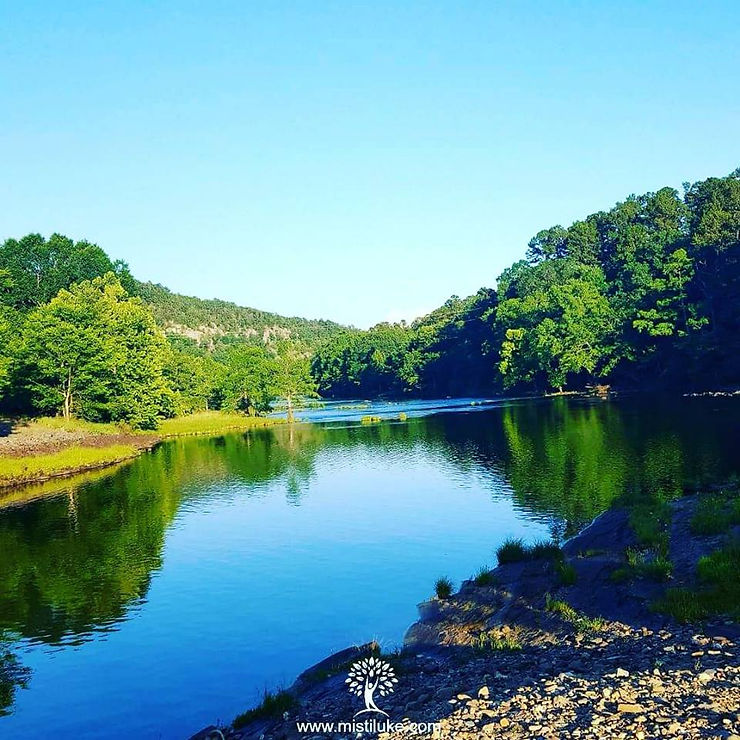 Mountain Fork River with trees along the bank at Beavers Bend State Park
