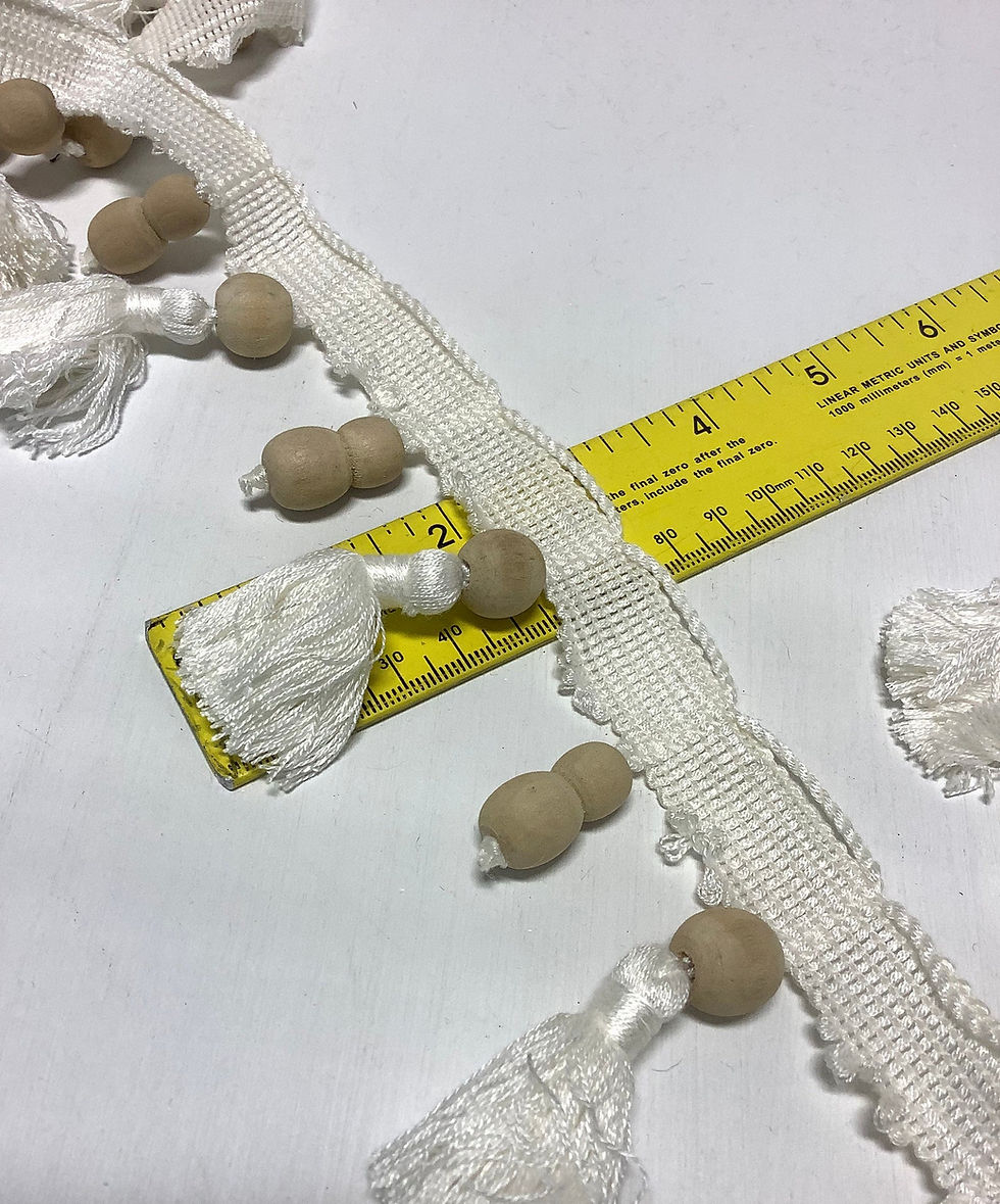 Natural White and Wooden Beaded Tassel Fringe