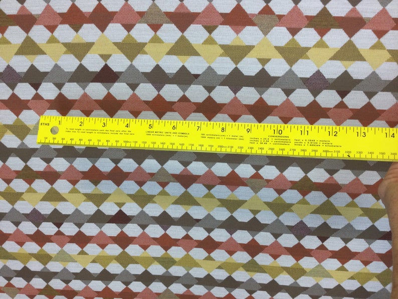 Thumbnail: Warm Toned Geometric Upholstery Fabric - Persimmon - Yellow - Taupe - Custom Cut