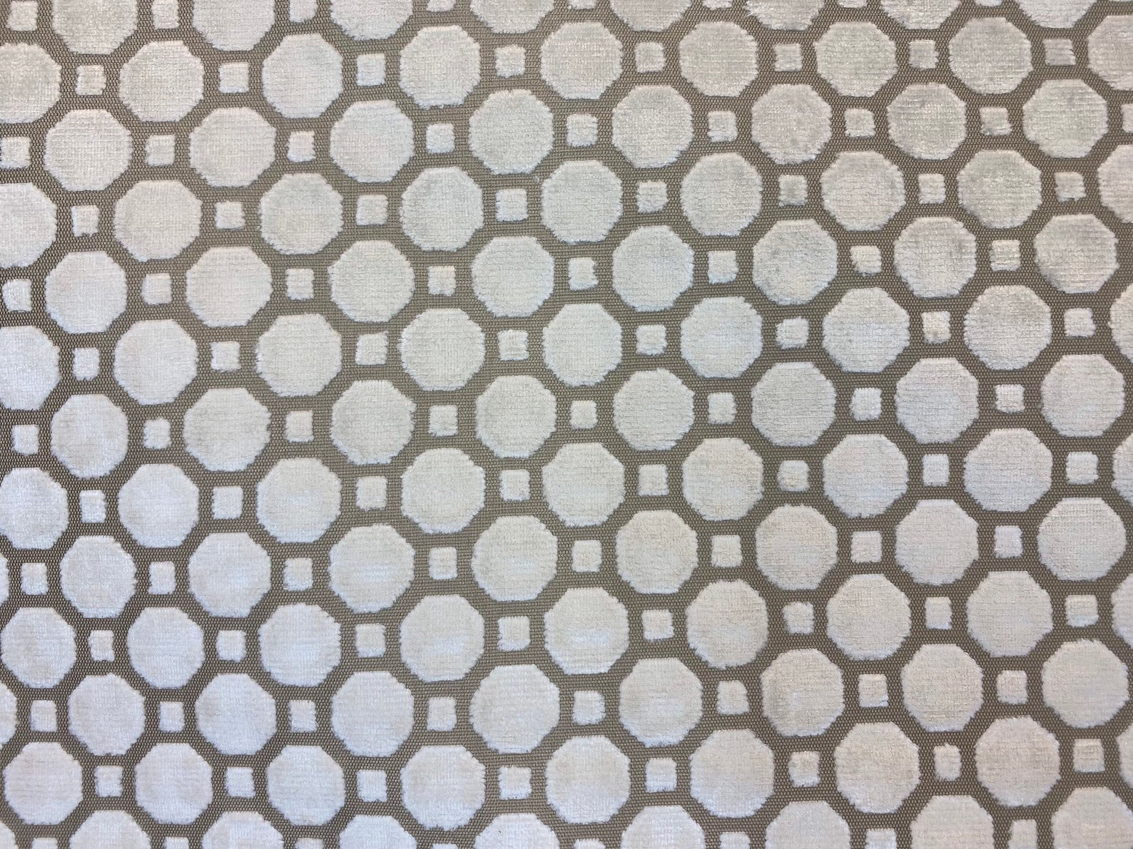 Robert Allen Velvet Geo - Velvet Cut Geometric - Neutral Beige and White