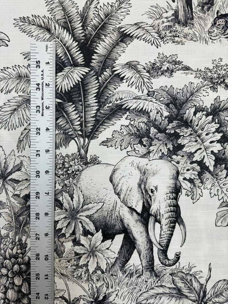 Thumbnail: Jardin Animal Ebony - black - white - jungle - wild -home decor - drapery fabric
