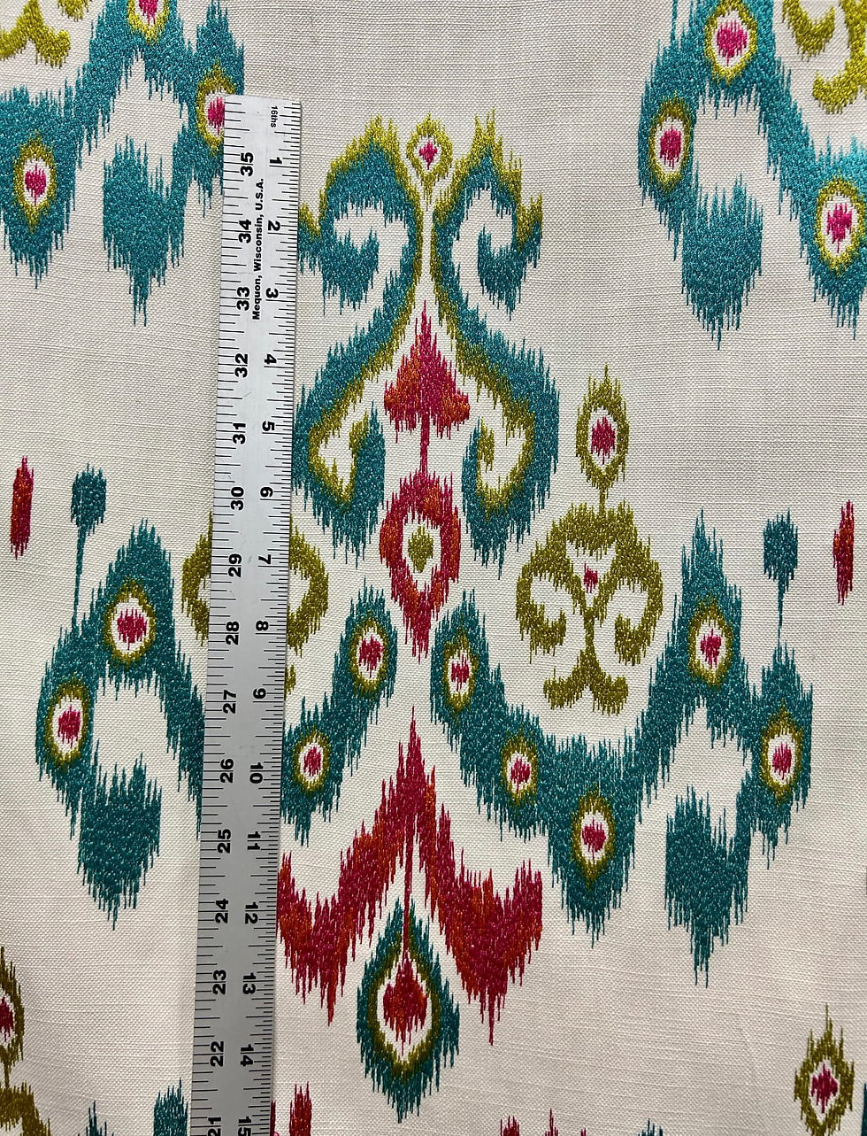 Thumbnail: Teal hot pink chartreuse embroidered Ikat - fabric by the yard