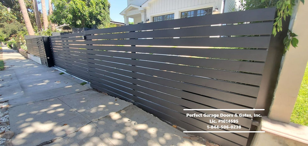 Custom Horizontal Flat Bar Iron Tandem Sliding Driveway Gate with Fencing.jpg
