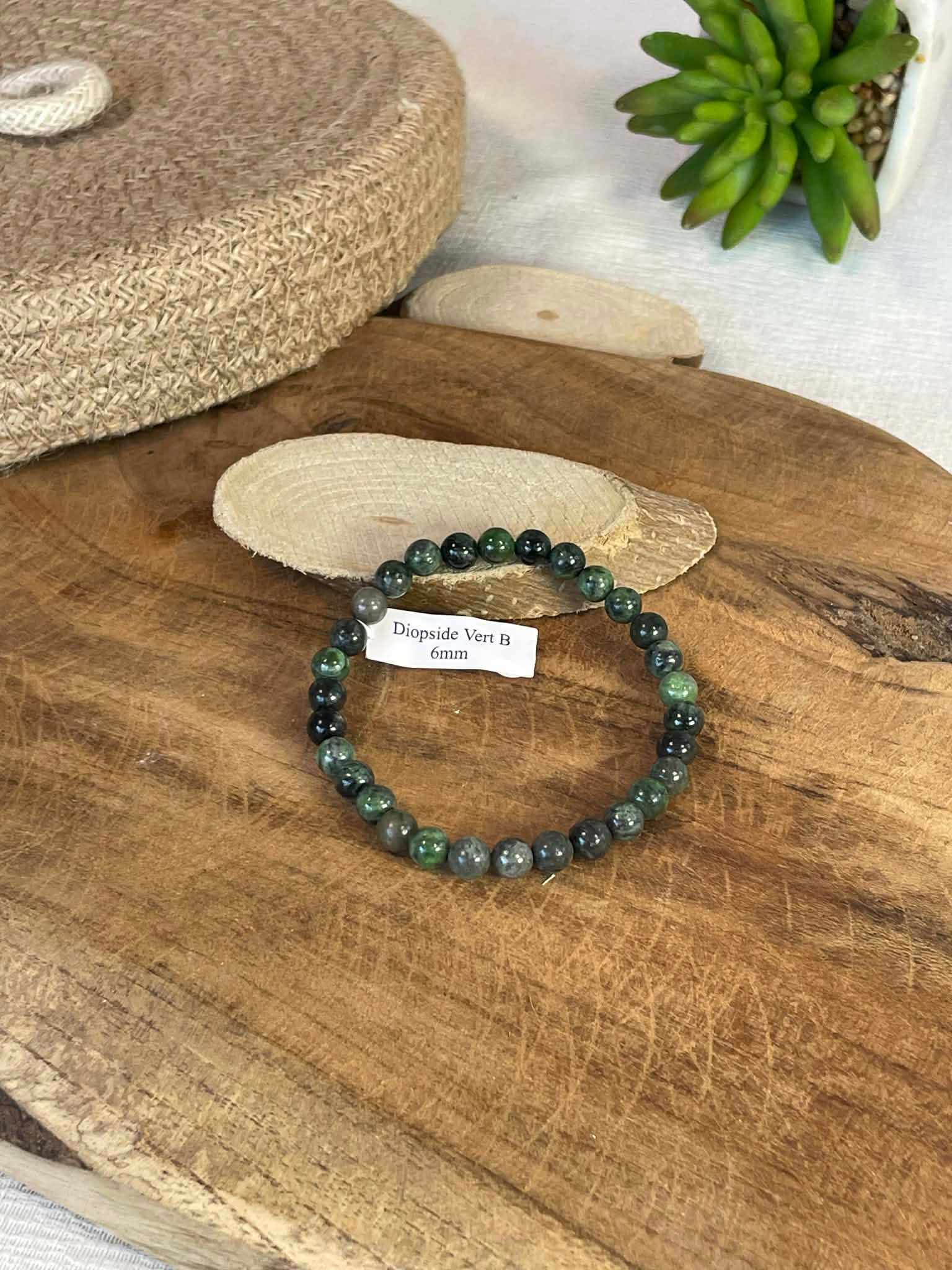 Bracelet Perle Diopside vert 6mm