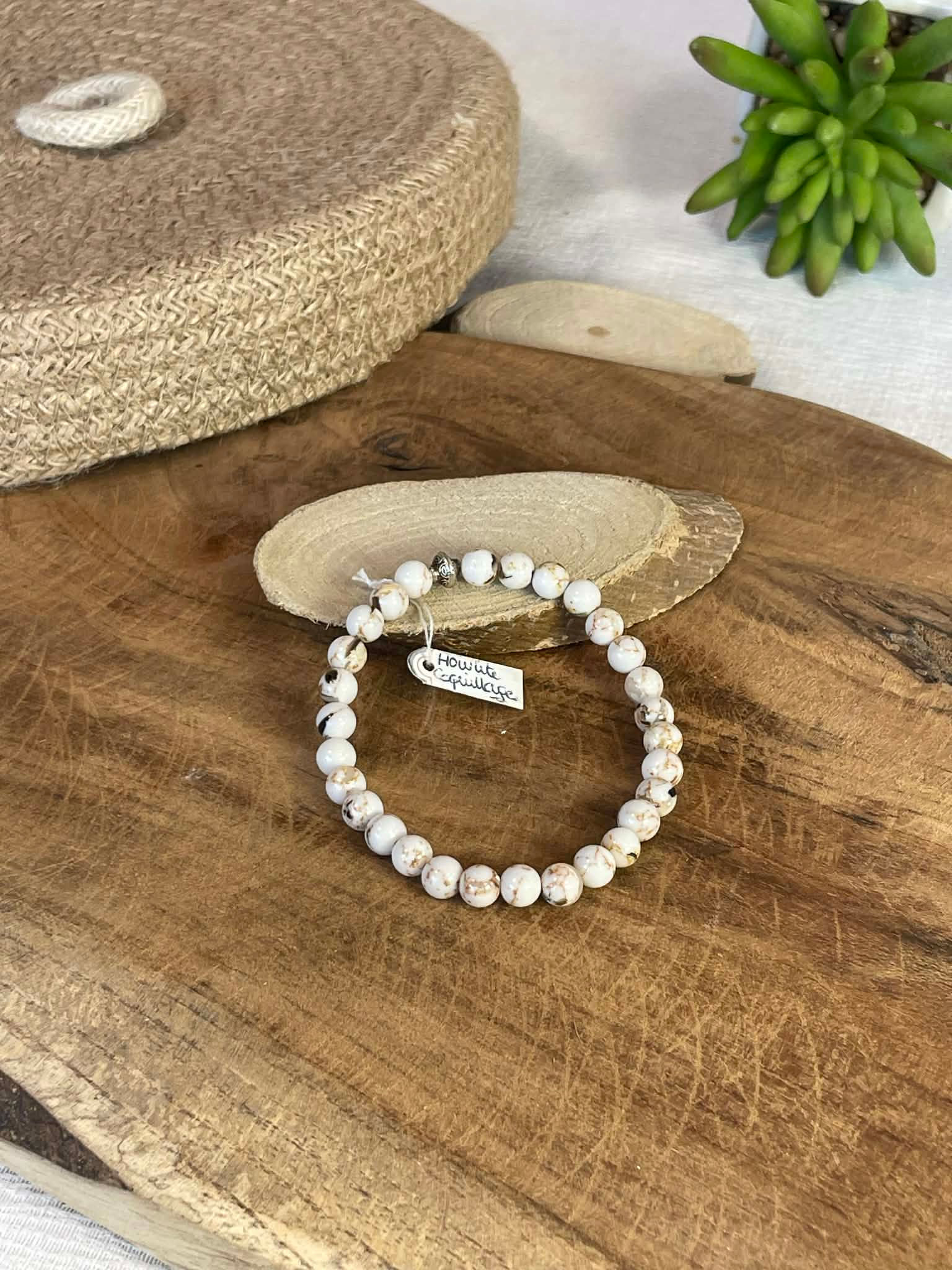 Bracelet perle howlite coquillage 6mm 