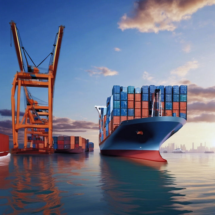 CREATE A REAL CONTAINER SHIP ON WATER SCENE IMAGE THAT CAN BE USED FOR SHIP CHANDLER BUSIN