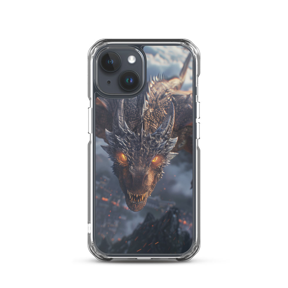 Emberstorm Dominance fire dragon clear case for iPhone 14 Pro Max – front angle view 38