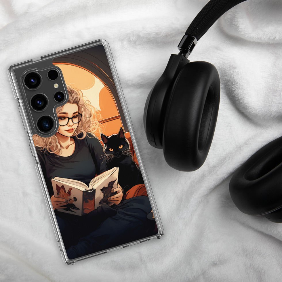 Printed back of Literary Haven Samsung clear case showing contrasting dark lower half