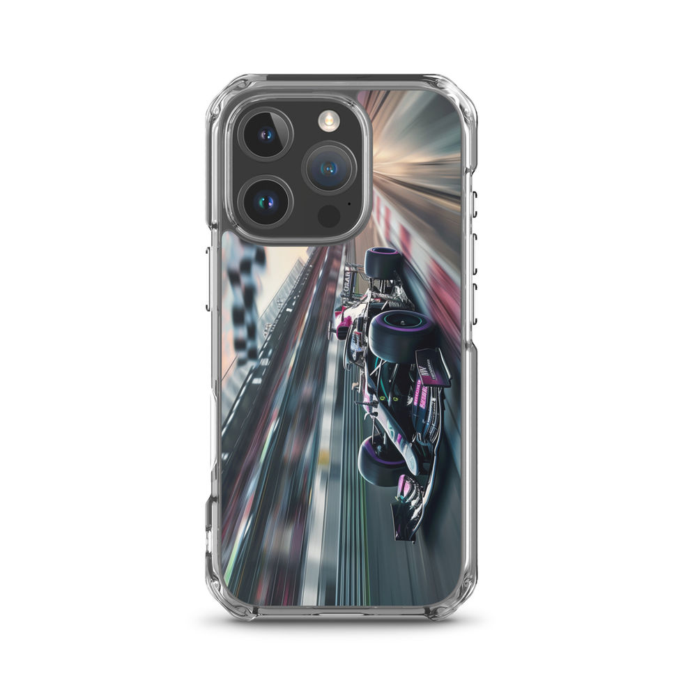 Midnight Velocity Clear case for iPhone 16 Pro, race car and night lights, phone and case on white