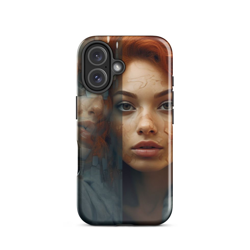 Twisted Reflection dual-layer iPhone tough case with dramatic portrait artwork, top edge view, image 21