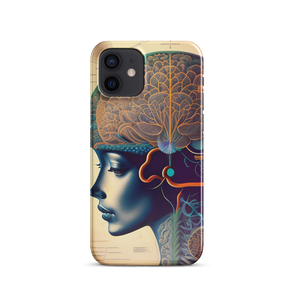 Flower Brain iPhone Snap Case displaying a vibrant mind-in-bloom design with golden-lined flowers, turquoise accents