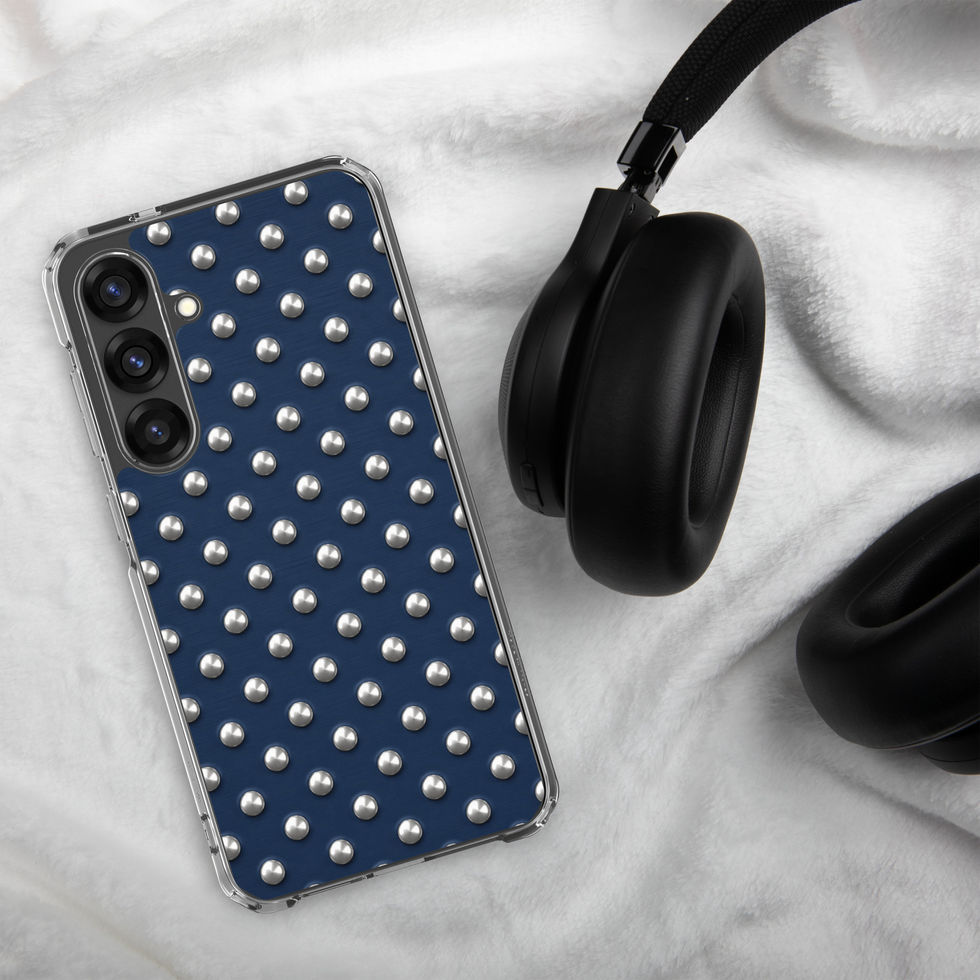 Midnight Silver Dots clear case for Samsung Galaxy S25 Plus, silver-look dots on navy blue, alternate view 2
