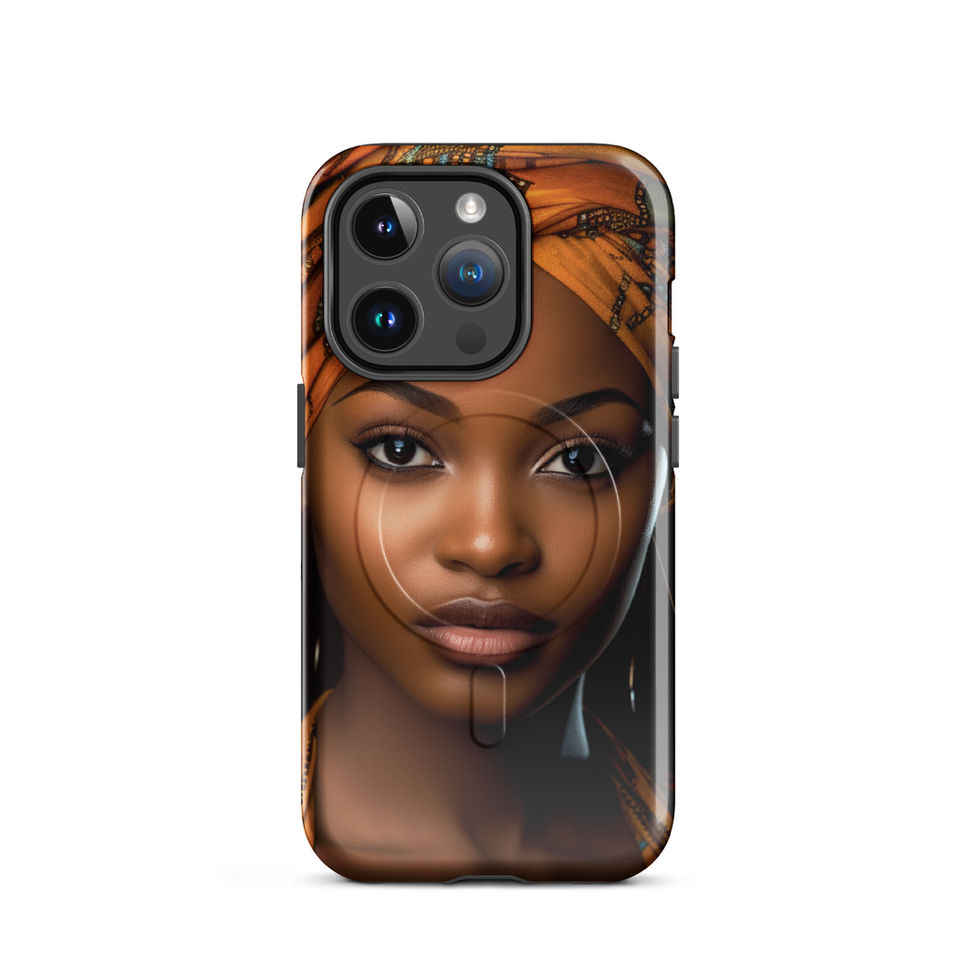 Oversized iPhone 14 Pro Max cover with ornate headwrap and rich amber colour