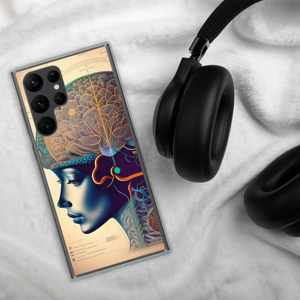 Flower Brain Samsung Clear Case featuring an imaginative fusion of human anatomy, floral growth and vintage scientific
