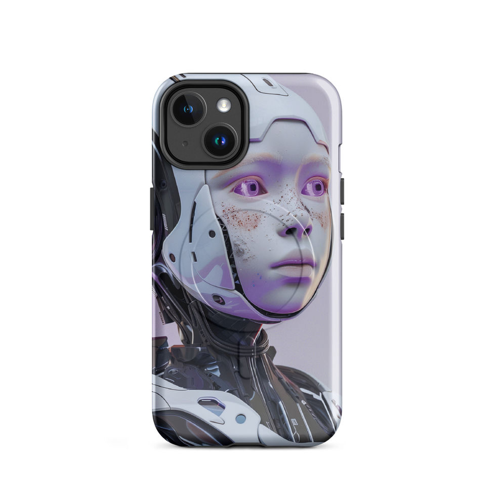 Violet-eyed android protective case angled mockup