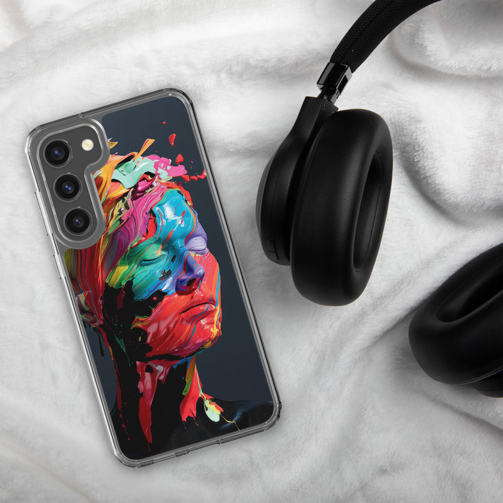 Melting Visions clear Samsung phone case with surreal colourful portrait artwork, camera lens protection view, image 35