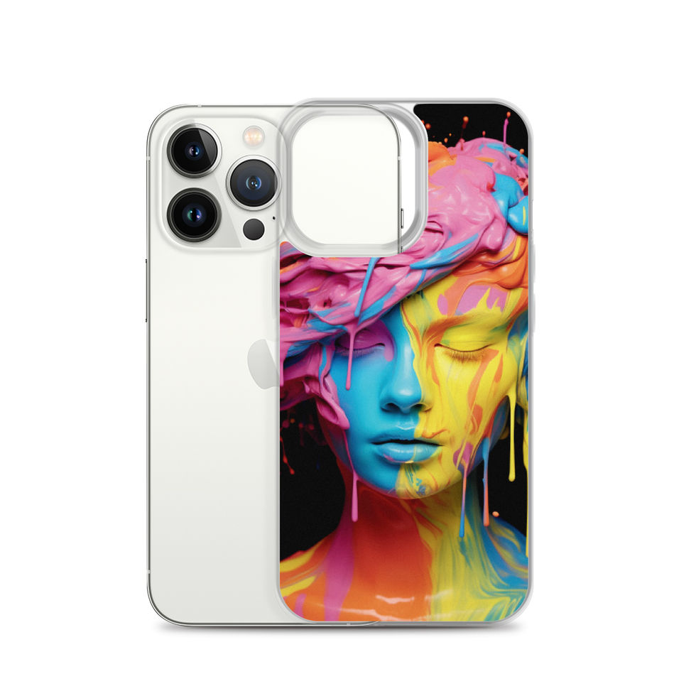 Vivid Serenity clear iPhone case with colourful tranquil portrait art, top edge view, image 21
