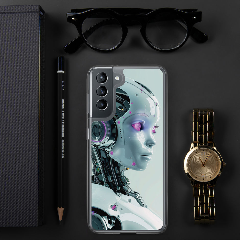 Wireless-charging Samsung case with Neon Cypher cybernetic portrait